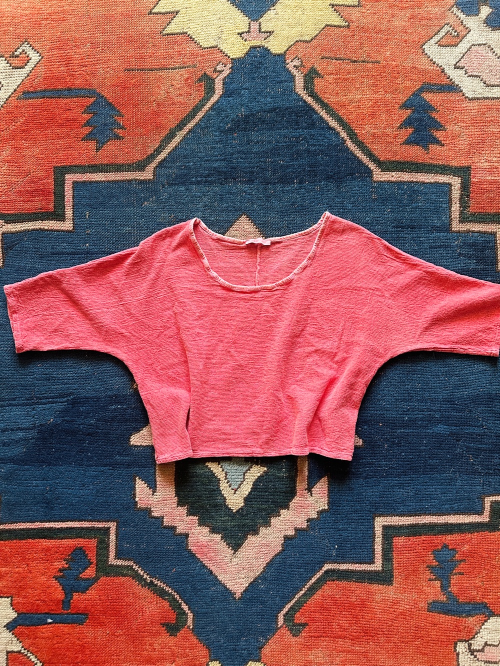 Vintage Made in Italy Linen Pink Cropped Scoop Neck Top